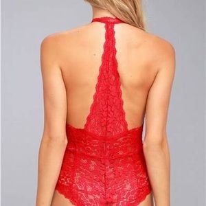 Intimately Free People Avery Red Lace Bodysuit